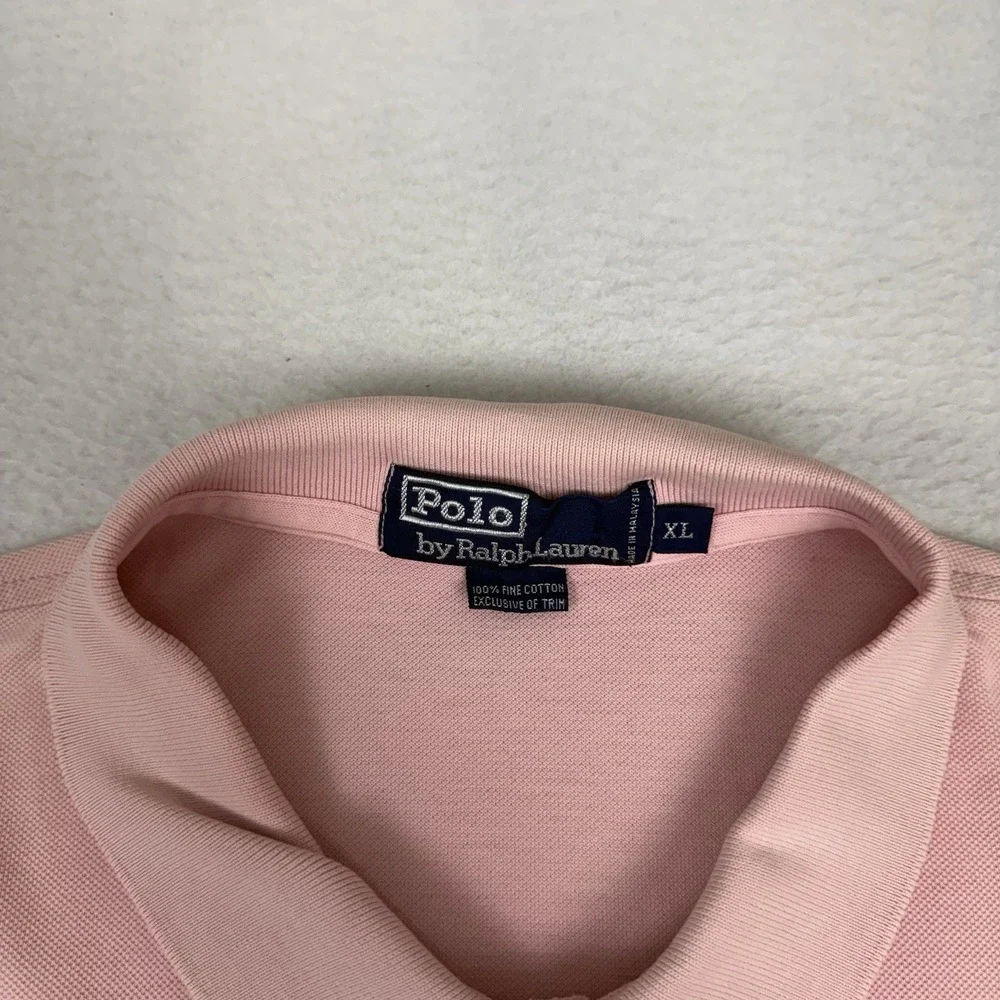 Vintage Polo By Ralph Lauren Polo Shirt Mens XL Pink Pique Cotton Blue Pony